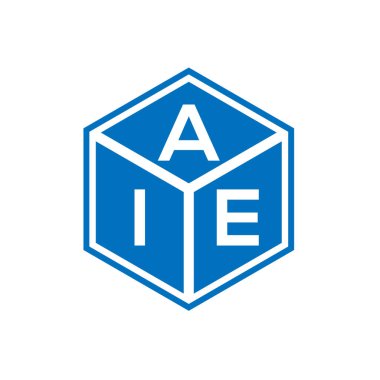 Siyah arka planda AIE harf logosu tasarımı. AIE yaratıcı harf logosu konsepti. AIE harf tasarımı.