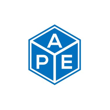 Siyah arka planda APE harf logosu tasarımı. APE yaratıcı harflerin baş harfleri logo kavramı. APE harf tasarımı.