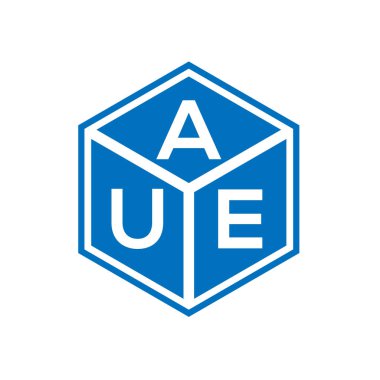 Siyah arka planda AUE harf logosu tasarımı. AUE yaratıcı harf logosu konsepti. AUE harf tasarımı.