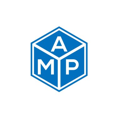Siyah arka planda AMP harf logosu tasarımı. AMP yaratıcı harflerin baş harfleri logo kavramı. AMP harf tasarımı.