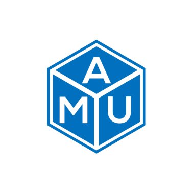 Siyah arka planda AMU harf logosu tasarımı. AMU yaratıcı harfler logosu konsepti. AMU harf tasarımı.