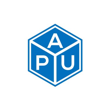 Siyah arka planda APU harf logosu tasarımı. APU yaratıcı harflerin baş harfleri logo kavramı. APU harf tasarımı.
