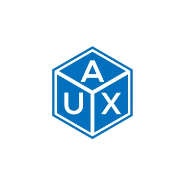 Siyah arkaplanda AUX harf logosu tasarımı. AUX yaratıcı harflerin baş harfleri logo kavramı. AUX harf tasarımı.