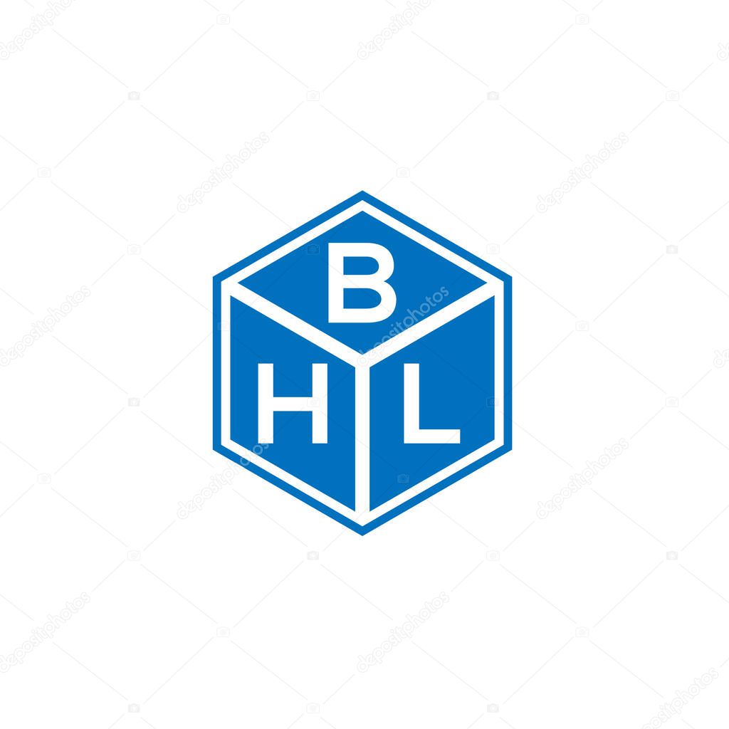 Diseño del logotipo de la letra BHL sobre fondo negro. BHL iniciales