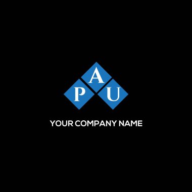 Siyah arka planda PAU harf logosu tasarımı. PAU yaratıcı harf logosu konsepti. PAU harf tasarımı.