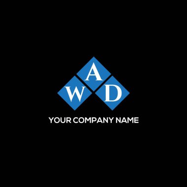 Siyah arka planda WAD harf logosu tasarımı. WAD yaratıcı harflerin baş harfleri logo kavramı. WAD harf tasarımı.