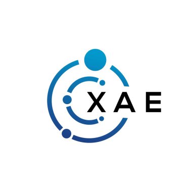 Beyaz arka planda XAE harfli teknoloji logosu tasarımı. XAE yaratıcı baş harfleri IT logosu konsepti. XAE harf tasarımı.