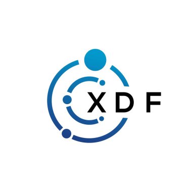 Beyaz arka planda XDF harfli teknoloji logosu tasarımı. XDF yaratıcı harflerin baş harfleri IT logosu konsepti. XDF harf tasarımı.