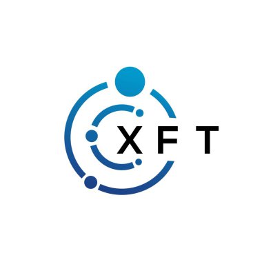 Beyaz arka planda XFT harfli teknoloji logosu tasarımı. XFT yaratıcı baş harfleri IT logosu konsepti. XFT harf tasarımı.