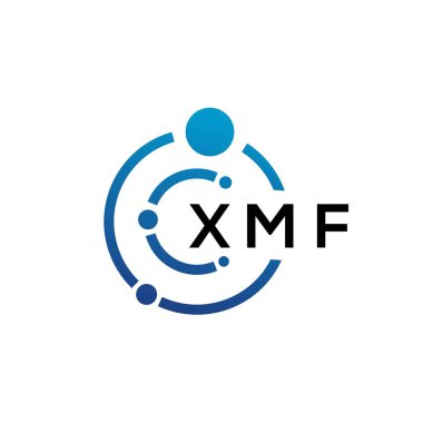 Beyaz arka planda XMF harfli teknoloji logosu tasarımı. XMF yaratıcı harflerin baş harfleri IT logosu konsepti. XMF harf tasarımı.