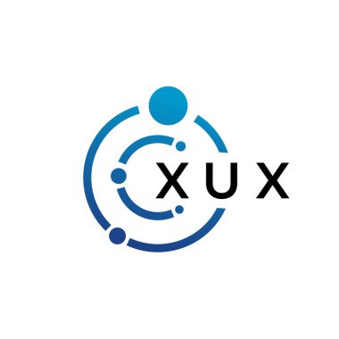 Beyaz arka planda XUX harfli teknoloji logosu tasarımı. XUX yaratıcı baş harfleri IT logosu konsepti. XUX harf tasarımı.