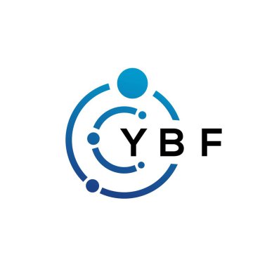 Beyaz arka planda YBF harfli teknoloji logosu tasarımı. YBF yaratıcı harflerin baş harfleri IT logosu konsepti. YBF harf tasarımı.
