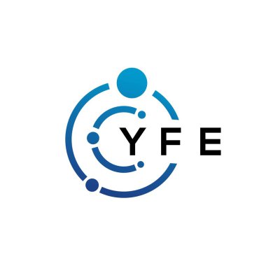 Beyaz arka planda YFE harfli teknoloji logosu tasarımı. YFE yaratıcı harflerin baş harfleri IT logosu kavramı. YFE harf tasarımı.