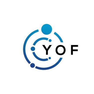 Beyaz arka planda YOF harfli teknoloji logosu tasarımı. YOF yaratıcı baş harfleri IT logosu konsepti. YOF harf tasarımı.