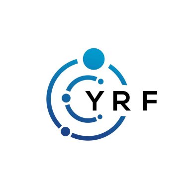 Beyaz arka planda YRF harfli teknoloji logosu tasarımı. YRF yaratıcı harflerin baş harfleri IT logosu konsepti. YRF harf tasarımı.
