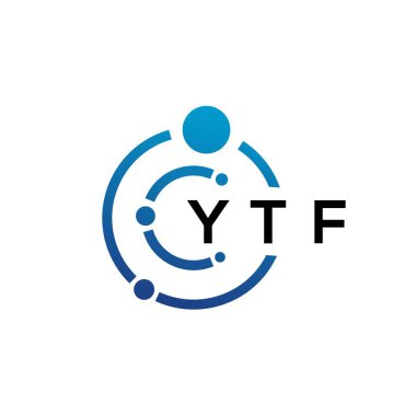 Beyaz arka planda YTF harfli teknoloji logosu tasarımı. YTF yaratıcı harflerin baş harfleri IT logosu konsepti. YTF harf tasarımı.