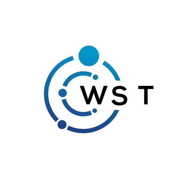 Beyaz arka planda WST harfli teknoloji logosu tasarımı. WST yaratıcı harflerin baş harfleri IT logosu. WST harf tasarımı.