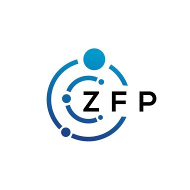 Beyaz arka planda ZFP harfli teknoloji logosu tasarımı. ZFP yaratıcı baş harfleri IT logosu konsepti. ZFP harf tasarımı.