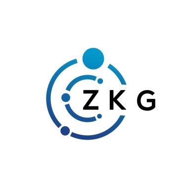 Beyaz arka planda ZKG harfli teknoloji logosu tasarımı. ZKG yaratıcı baş harfleri IT logosu konsepti. ZKG harf tasarımı.