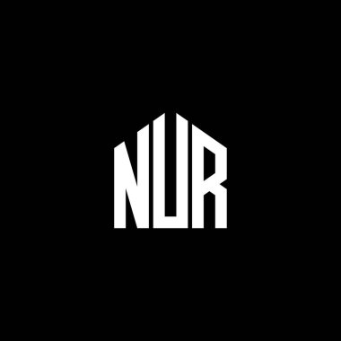Siyah arka planda NUR harf logo tasarımı. NUR yaratıcı harfler logosu konsepti. NUR harf tasarımı. NUR harfi logo tasarımı. NUR yaratıcı harfler logosu konsepti. NUR harf tasarımı.