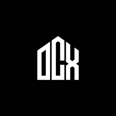 Siyah arka planda OCX harf logosu tasarımı. OCX yaratıcı harflerin baş harfleri logo kavramı. OCX harf tasarımı.