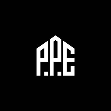 Siyah arkaplanda PPE harf logosu tasarımı. PPE yaratıcı harflerin baş harfleri logo kavramı. PPE harf tasarımı.