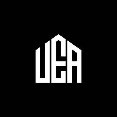 Siyah arka planda UEA harf logosu tasarımı. UEA yaratıcı harf logosu konsepti. UEA harf tasarımı.