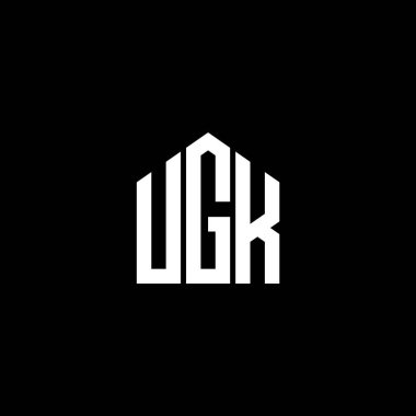 Siyah arka planda UGK harf logosu tasarımı. UGK yaratıcı harflerin baş harfleri logo kavramı. UGK harf tasarımı.