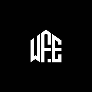 Siyah arka planda WFE harf logosu tasarımı. WFE yaratıcı harflerin baş harfleri logo kavramı. WFE harf tasarımı.