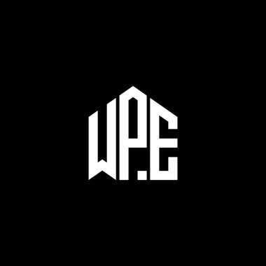 Siyah arka planda WPE harf logosu tasarımı. WPE yaratıcı harflerin baş harfleri logo kavramı. WPE harf tasarımı.