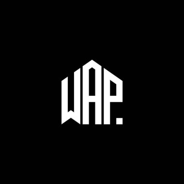 Siyah arka planda WAP harf logosu tasarımı. WAP yaratıcı harflerin baş harfleri logo kavramı. WAP harf tasarımı.