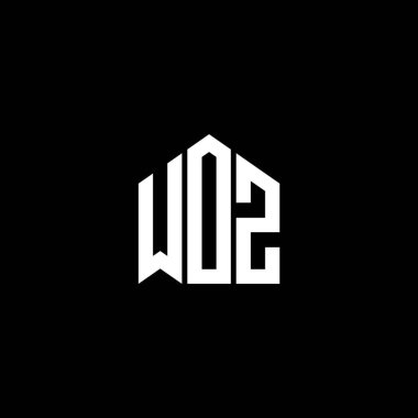 Siyah arka planda WOZ harfi logo tasarımı. WOZ yaratıcı harfler logosu konsepti. WOZ harf tasarımı.