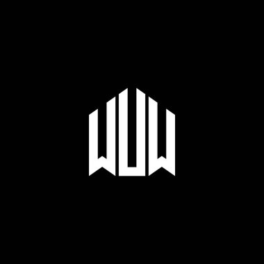 Siyah arka planda WUW harf logosu tasarımı. WUW yaratıcı harflerin baş harfleri logo kavramı. WUW harf tasarımı.