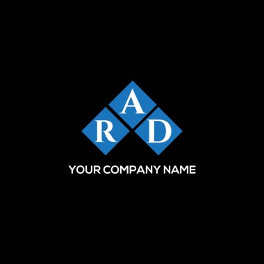 Siyah arka planda RAD harf logosu tasarımı. RAD yaratıcı harflerin baş harfleri logo kavramı. RAD harf tasarımı.