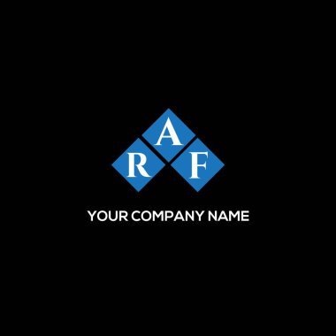 Siyah arka planda RAF harf logosu tasarımı. RAF yaratıcı harflerin baş harfleri logo kavramı. RAF harf tasarımı.
