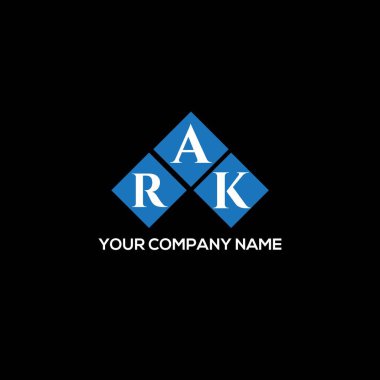 Siyah arka planda RAK harf logosu tasarımı. RAK yaratıcı harflerin baş harfleri logo kavramı. RAK harf tasarımı.
