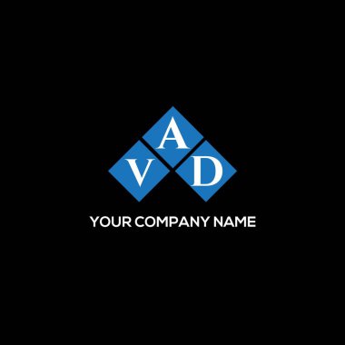 Siyah arka planda VAD harf logosu tasarımı. VAD yaratıcı harfler logosu konsepti. VAD harf tasarımı.