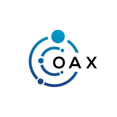 Beyaz arka planda OAX harfli teknoloji logosu tasarımı. OAX yaratıcı baş harfleri IT logosu konsepti. OAX harf tasarımı.