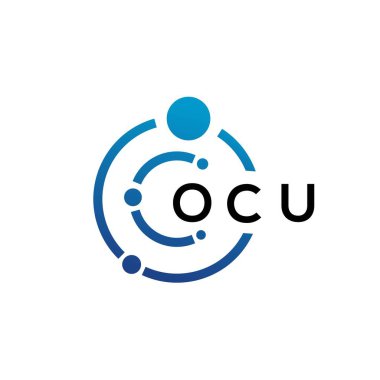 OCU 'nun beyaz arka planda teknoloji logosu tasarımı. OCU yaratıcı harflerin baş harfleri IT logosu konsepti. OCU harf tasarımı.