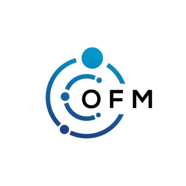 Beyaz arka planda OFM harfli teknoloji logosu tasarımı. OFM yaratıcı baş harfleri IT logosu konsepti. OFM harf tasarımı.
