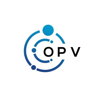 Beyaz arka planda OPV harfli teknoloji logosu tasarımı. OPV yaratıcı harflerin baş harfleri IT logosu. OPV harf tasarımı.