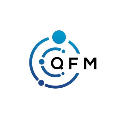 Beyaz arka planda QFM harfli teknoloji logosu tasarımı. QFM yaratıcı baş harfleri IT logosu konsepti. QFM harf tasarımı.