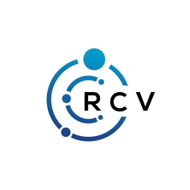 Beyaz arka planda RCV harfli teknoloji logosu tasarımı. RCV yaratıcı harflerin baş harfleri IT logosu kavramı. RCV harf tasarımı.