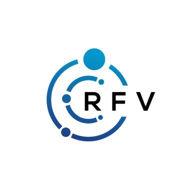 Beyaz arka planda RFV harfli teknoloji logosu tasarımı. Karavan yaratıcı harflerin baş harfleri IT logosu konsepti. RFV harf tasarımı.