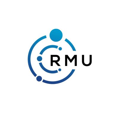 Beyaz arka planda RMU harfli teknoloji logosu tasarımı. RMU 'nun yaratıcı harfleri IT logosu konsepti. RMU harf tasarımı.