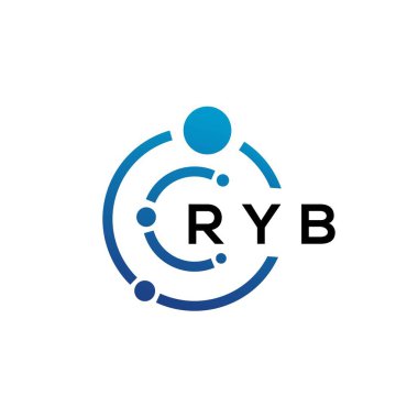 Beyaz arka planda RYB harfli teknoloji logosu tasarımı. RYB yaratıcı harflerin baş harfleri IT logosu kavramı. RYB harf tasarımı.