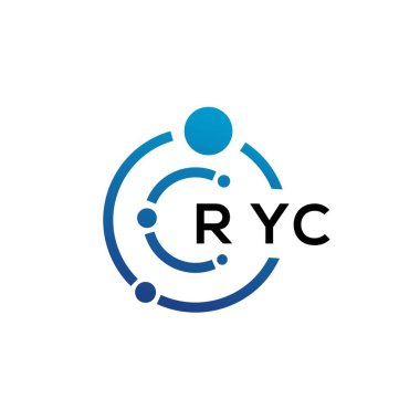 Beyaz arka planda RYC harfli teknoloji logosu tasarımı. RYC yaratıcı harflerin baş harfleri IT logosu kavramı. RYC harf tasarımı.