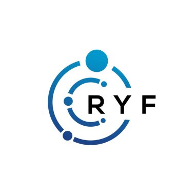 Beyaz arka planda RYF harfli teknoloji logosu tasarımı. RYF yaratıcı baş harfleri IT logosu konsepti. RYF harf tasarımı.