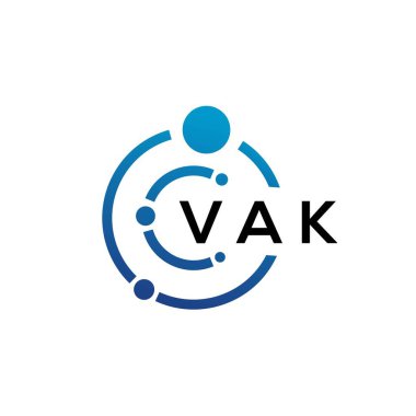 Beyaz arka planda VAK harfli teknoloji logosu tasarımı. VAK yaratıcı harflerin baş harfleri IT logosu. VAK harf tasarımı.