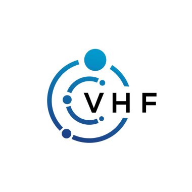 Beyaz arka planda VHF mektup teknolojisi logosu tasarımı. VHF yaratıcı baş harfleri IT logosu konsepti. VHF harf tasarımı.